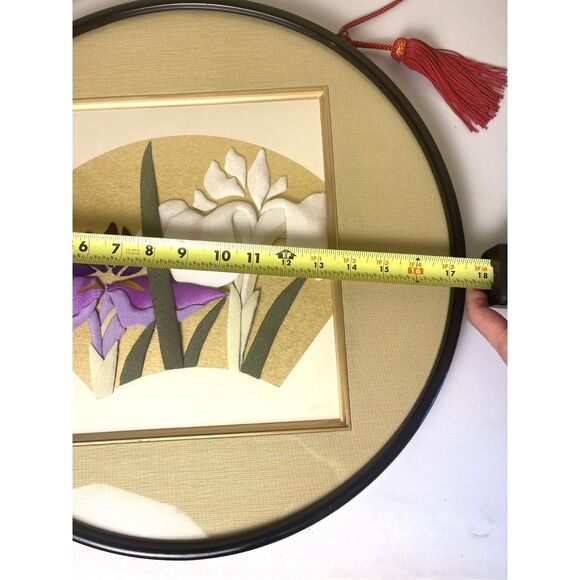 VTG Set of 2 Large Japanese Wall Art Frame 3D Silk Fabric Collage Geisha Floral - Picture 9 of 16